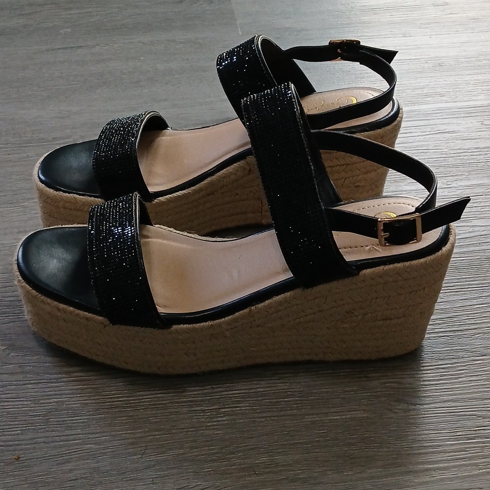 Comfort Est 1945 Black Jeweled Strap Espadrille Wedge Sandals  Sz  8M NWT - Picture 5 of 12